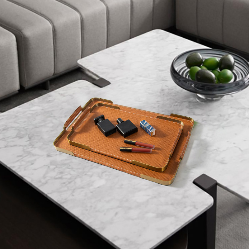 zon 现代皮革金属托盘样板间客厅酒店餐桌柜台软装饰品,淘宝优惠券,粉丝福利购,淘宝优惠卷