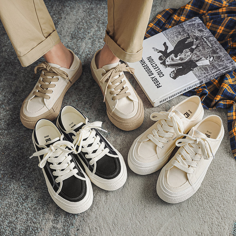 后跟可踩男鞋夏季踩脚鞋半u拖懒人半托帆布鞋厚底布鞋小众百搭板,淘宝优惠券,粉丝福利购,淘宝优惠卷