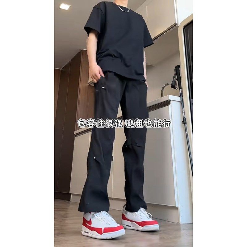 美式机能铆钉f冲锋裤男夏季新款垂坠感高级感直筒裤宽松百搭工装,淘宝优惠券,粉丝福利购,淘宝优惠卷
