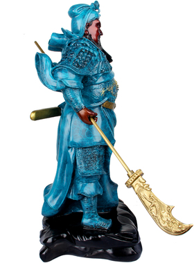 朴器 手工彩绘蓝63厘米铜上山关公摆件