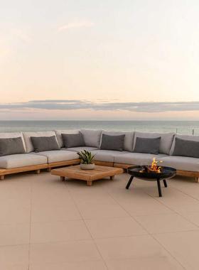 户外全实木沙发别墅露台休闲组合柚木茶几室外花园庭院样板房家具