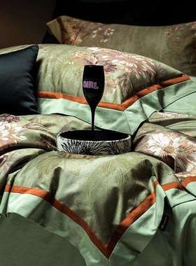 高端复古美式100S长绒棉四件套纯棉花卉数码印花被套1.8m床上用品