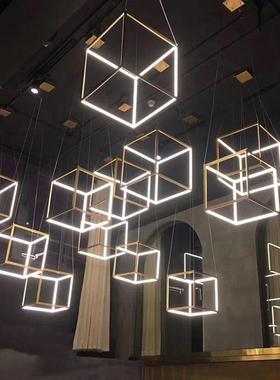 复式楼梯中空大厅后现代轻奢售楼部沙盘餐饮大堂创意简约组合吊灯