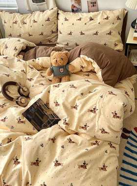 A类水洗棉四件套彩色点床上用品床单被套被罩床笠学生宿舍三件套4