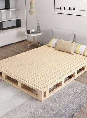 实木硬板双人床排骨架落地铺床日式矮床贴地台榻榻米床架无床头厂