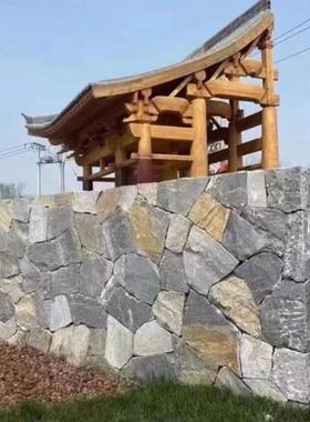 不规则地铺石黄木纹天然板岩碎拼石材文化石乱形石虎皮黄白砂岩