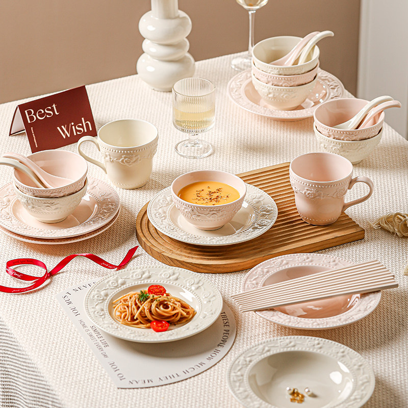 浮雕法式新婚结婚订婚礼物送新人家用餐具套装乔迁新居碗碟盘礼盒,淘宝优惠券,粉丝福利购,淘宝优惠卷