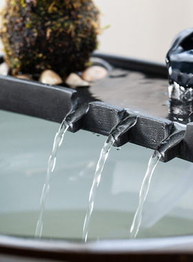 现代简约家居客厅招财流r水摆件循环水鱼缸石槽微景观造景装饰配