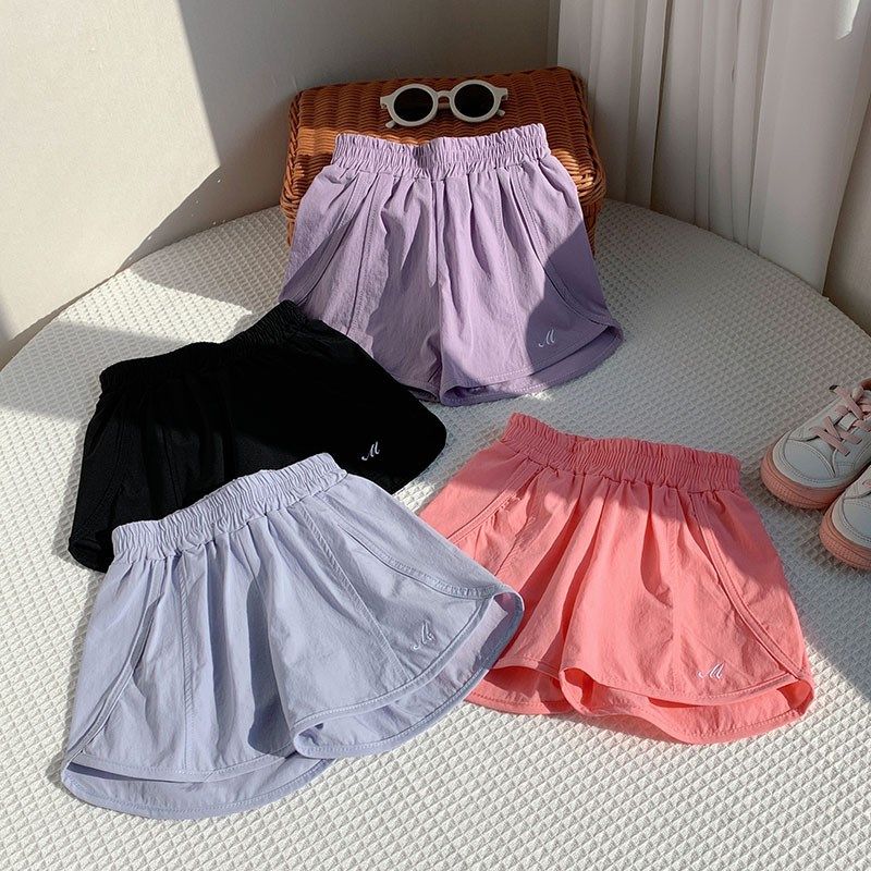 速干凉爽男女童运动短裤外穿冰丝儿童沙滩裤海边浅色系纯色宽松紫,淘宝优惠券,粉丝福利购,淘宝优惠卷