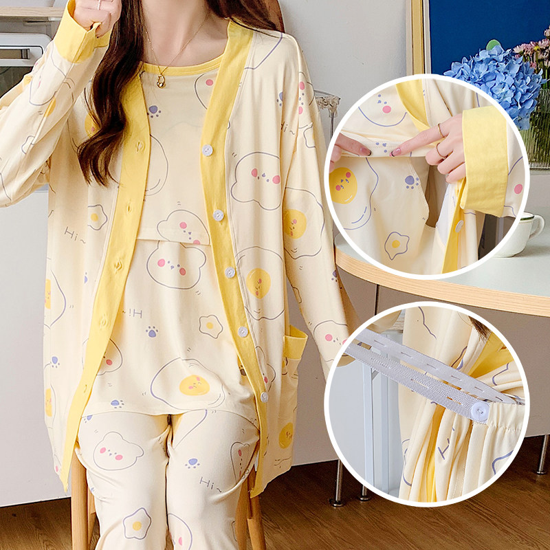 月子服大码夏季短袖长裤薄款喂奶三件套装春秋孕妇哺乳睡衣6月份7,淘宝优惠券,粉丝福利购,淘宝优惠卷