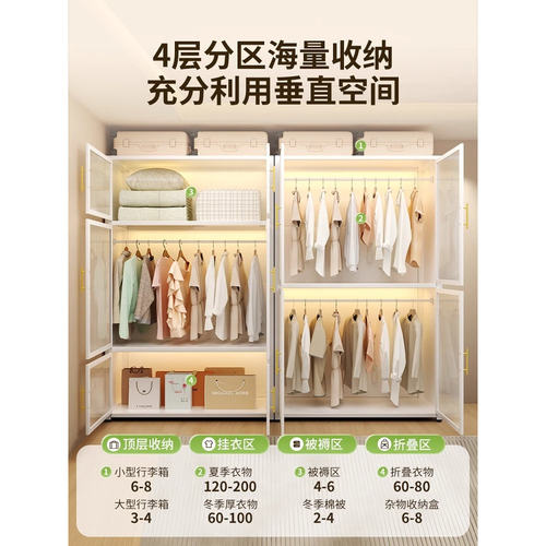 钢制衣柜卧室家用出租房金属铁艺收纳柜子宝宝衣橱儿童简易衣柜 - 图0