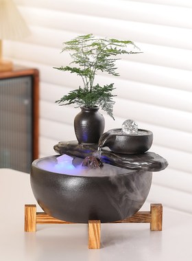 循环流水陶瓷鱼缸招财进宝u生财摆件客厅办公桌面乔迁新居开业礼