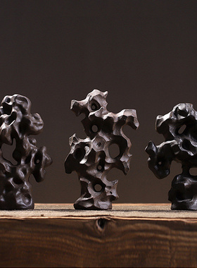 简约新中式意境样板间家居室内陈设品景观陶N瓷假山石山太湖石摆