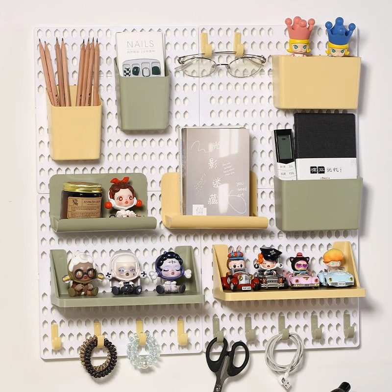 Perforated board no punching wall hanging fixed storage rack w desktop dormitory kitchen bathroom wall partition wall hanging storage
