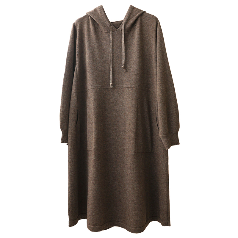 0895衣服装裁剪图纸样板新款春秋中长款宽松连帽针织连衣裙女装 - 图3