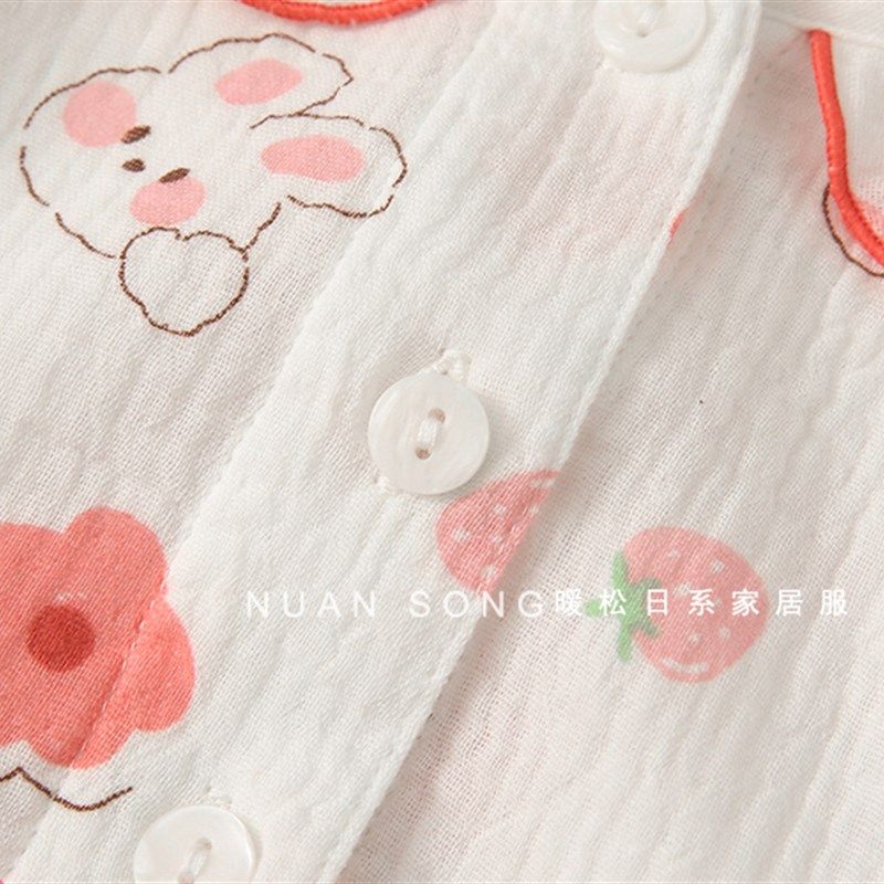 夏季薄款全棉纱布女童短袖睡裙可爱圆领睡衣纯棉绉纱女孩家居裙子,淘宝优惠券,粉丝福利购,淘宝优惠卷
