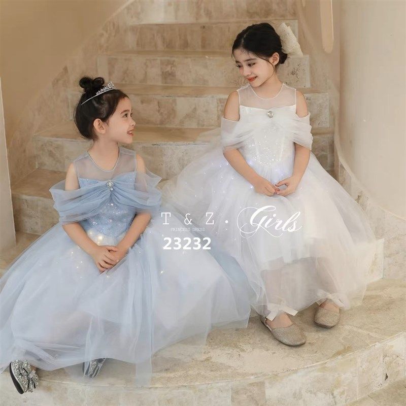 儿童发光爱沙公主裙女童花童婚礼裙子夏季新款生日连衣裙洋气纱裙,淘宝优惠券,粉丝福利购,淘宝优惠卷