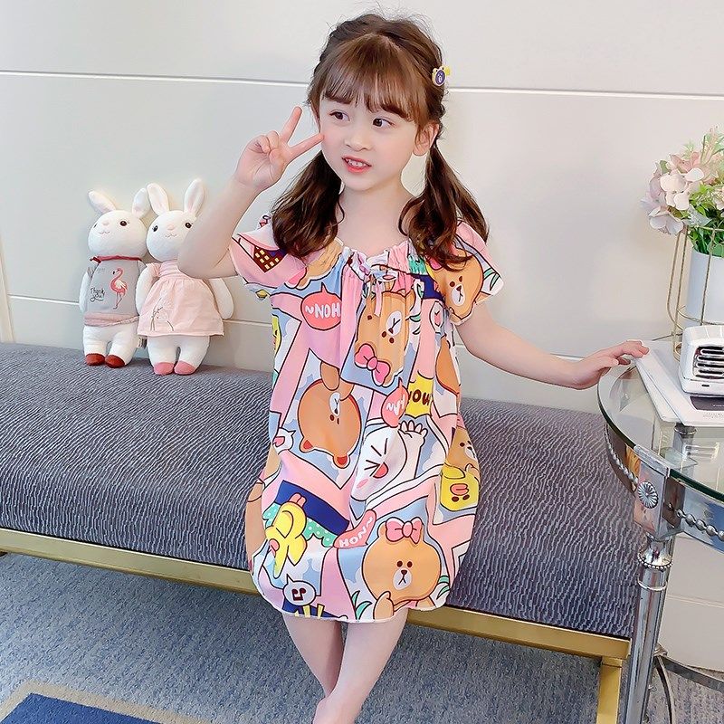 女童睡裙绵绸夏季棉绸短袖儿童薄款吊带宝宝小孩睡衣花棕熊家居服,淘宝优惠券,粉丝福利购,淘宝优惠卷
