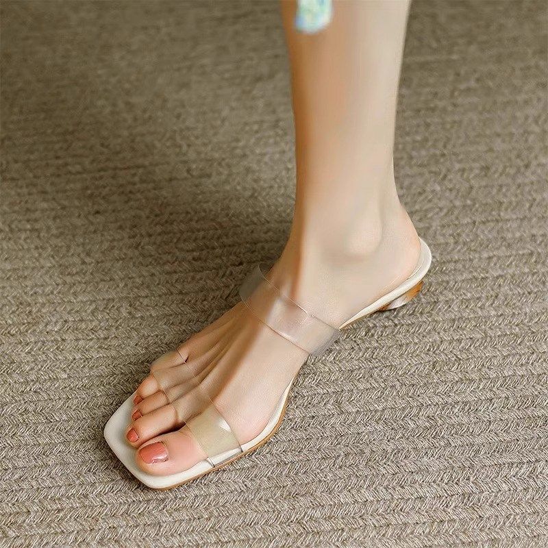 仙女风透明凉拖鞋女夏外穿粗跟低跟软皮简约风配裙子百搭露趾鞋子,淘宝优惠券,粉丝福利购,淘宝优惠卷