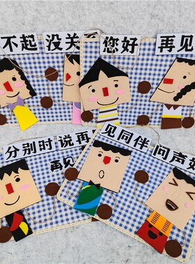 幼儿园环创用f品装饰礼貌用语创意人物小清新区角牌挂饰木质吊饰