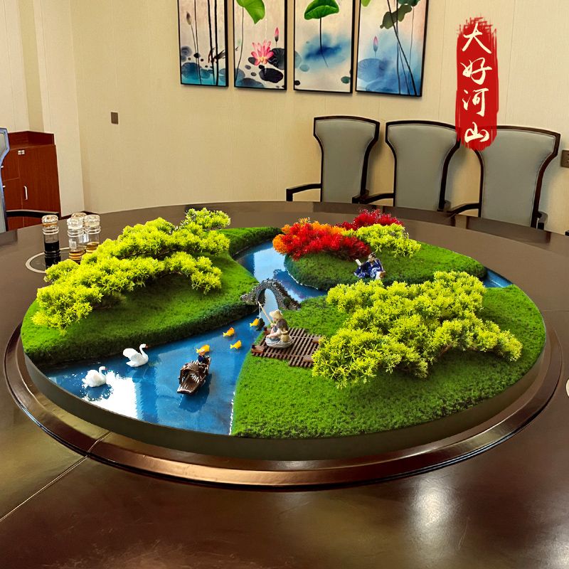 新中式转盘中间摆花酒店大圆桌装饰摆件桌花圆形微景观造景摆设 - 图2