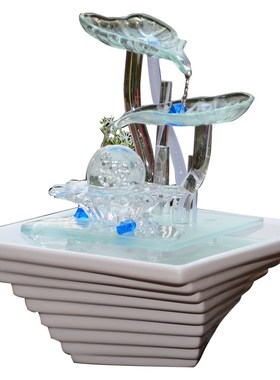 乔迁送礼客厅装饰品流水小喷泉摆设陶瓷水晶球创意加湿器