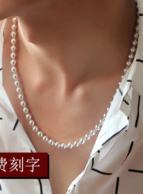 圆珠999纯银项链男潮圆球毛衣链2021新款女百搭长款锁骨链无吊坠