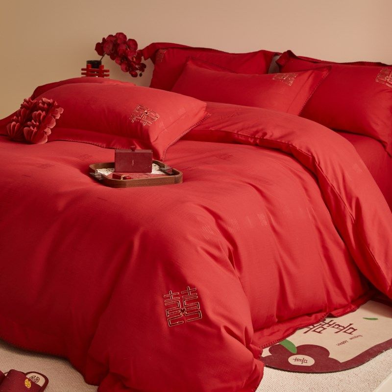 中式喜字结婚四件套大红色新y婚被套婚庆床上用品婚房陪嫁喜被,淘宝优惠券,粉丝福利购,淘宝优惠卷