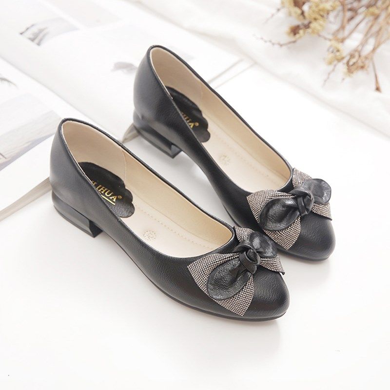 单鞋女2025新款春秋q百搭浅口女鞋软底软皮豆豆鞋中年粗跟妈妈鞋,淘宝优惠券,粉丝福利购,淘宝优惠卷