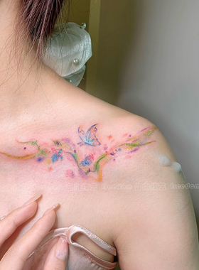 蝴蝶花卉纹身贴性感高级纯欲少女