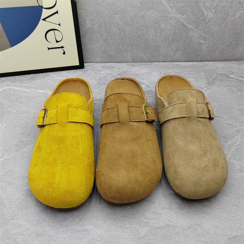 春季女鞋4厘米厚底绒面休闲w包头半拖博肯鞋磨砂皮小单鞋平底拖鞋,淘宝优惠券,粉丝福利购,淘宝优惠卷