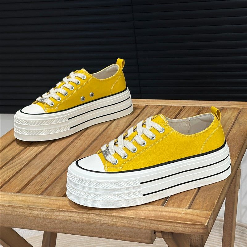 厚底帆布鞋女2025爆款时尚韩y版休闲经典布鞋松糕系带低帮透气板,淘宝优惠券,粉丝福利购,淘宝优惠卷
