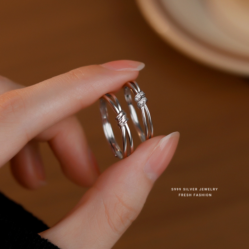 s999足银同心结情侣对戒简约高级感小众设计千千结戒指情人节礼物 - 图0