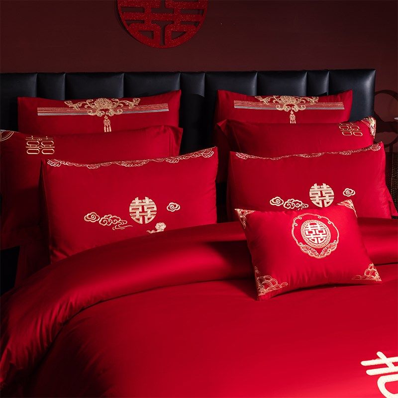 婚嫁结婚四件套全棉龙凤喜A被刺绣大红色床单新婚床上用品,淘宝优惠券,粉丝福利购,淘宝优惠卷