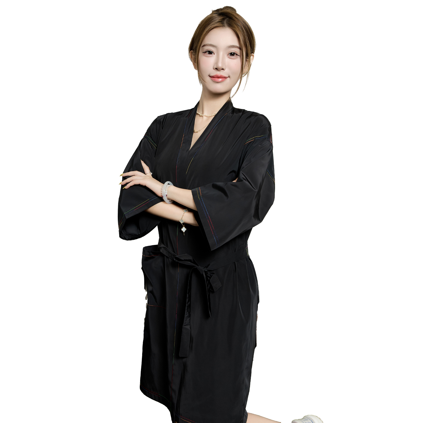 彩线理发店发廊客服美发客袍剪发和服围布烫染发美容院高档顾客衣 - 图3