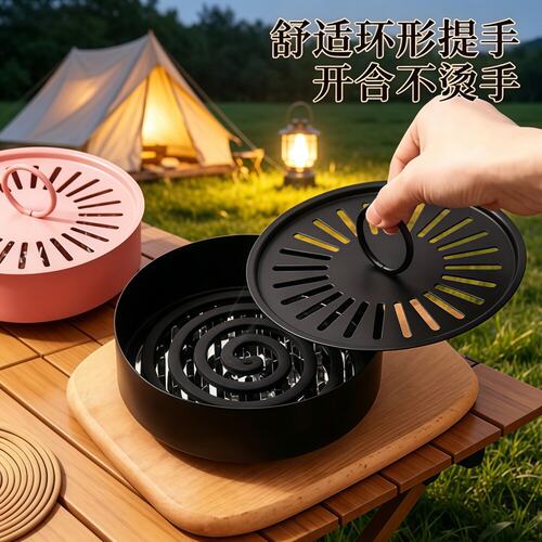 蚊香盘托防烫防火蚊香盒创意家用带盖接灰放蚊香架铁艺檀香蚊香炉 - 图1