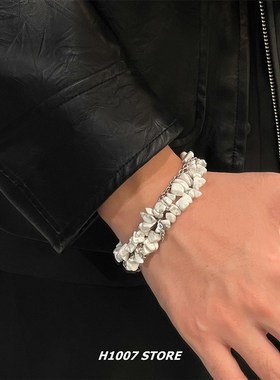 新中式复古双层白色石头嘻哈男手链女小众设计高级感手串2025新款