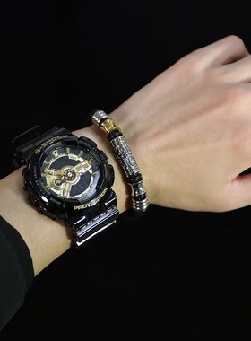 复古编织金属磁吸雕花手链男士百搭轻奢小众黑皮绳手镯设计感礼物