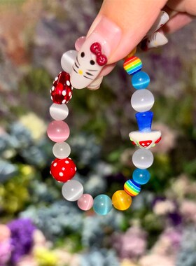 DIDOU手链diy彩色猫眼石手串博主同款多巴胺五彩庄园夏天手串