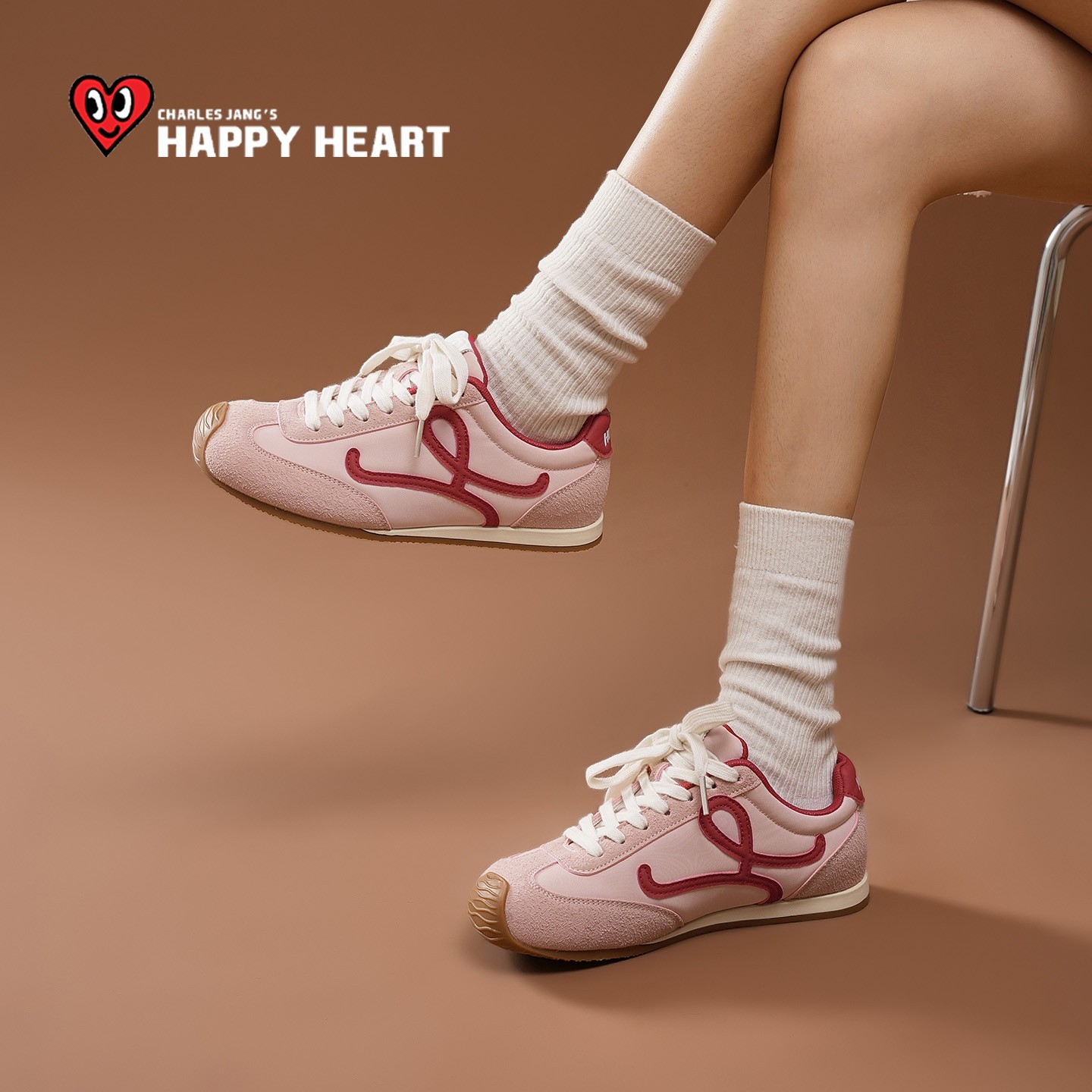 查尔斯桃心德训鞋女2026新款春软底阿甘复古女鞋休闲鞋粉色运动鞋,淘宝优惠券,粉丝福利购,淘宝优惠卷