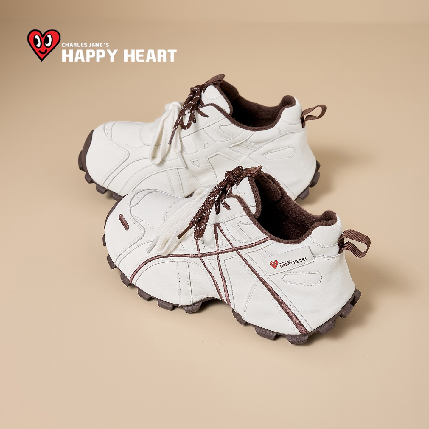 查尔斯桃心厚底增高加绒老爹鞋女款2025冬季新款女鞋白色运动鞋子,淘宝优惠券,粉丝福利购,淘宝优惠卷