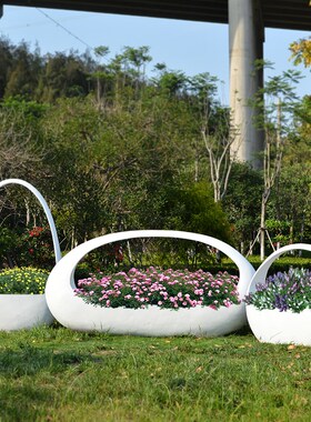 创意玻璃钢花篮雕j塑户外园林公园草坪景观售楼部地产美陈花缸摆