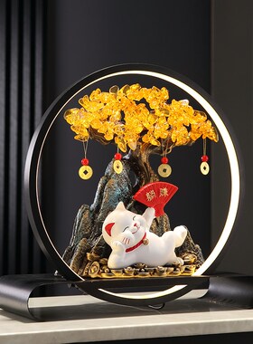 发财树摆件招财高级感躺赚猫办公室前台开业礼物客厅酒柜乔迁装饰