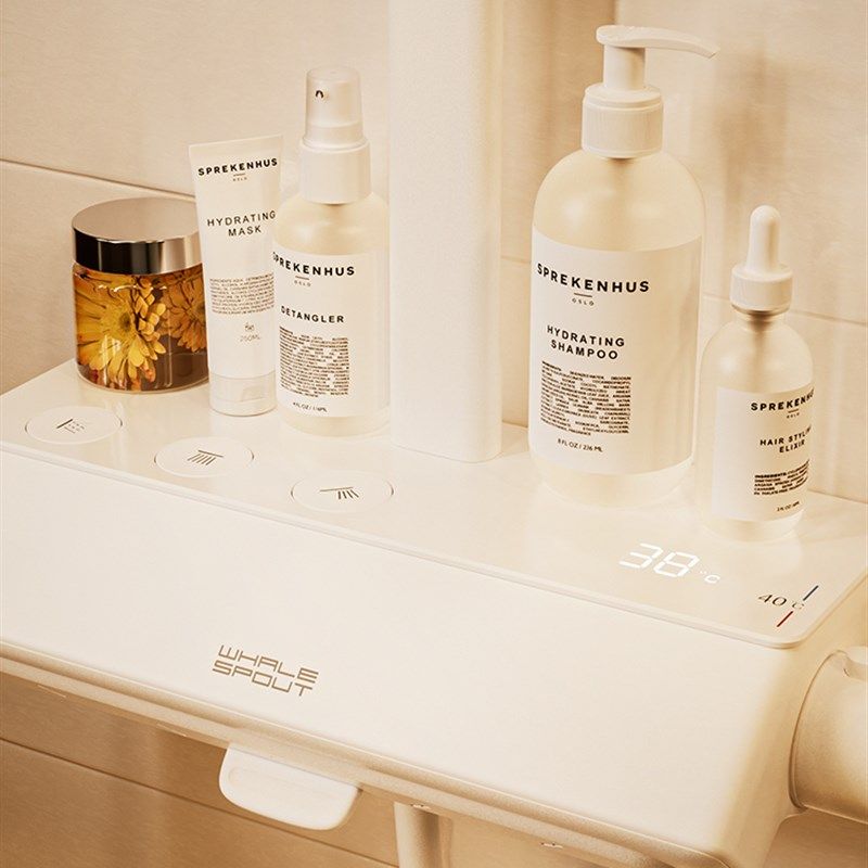 小鲸洗奶白色智能恒温淋浴花洒套装家用置物淋浴器数显增压喷枪,淘宝优惠券,粉丝福利购,淘宝优惠卷