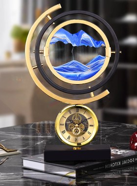 轻奢创意流沙画机械镂空座钟领导办公室桌面书房时钟表玄关装饰品
