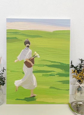 韩风爱少女油画装饰画电视柜现代挂画卧室桌面拍照背景