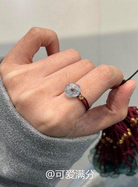 「有钱花」新中式S925纯银钱币蓝水翡翠戒指编织红绳本命年送礼物