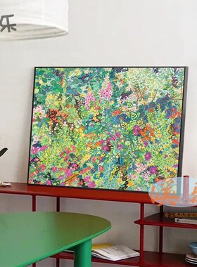 溪乐多巴胺装饰画客厅竖版奶油风玄关画餐厅卧室抽象绿植树叶画