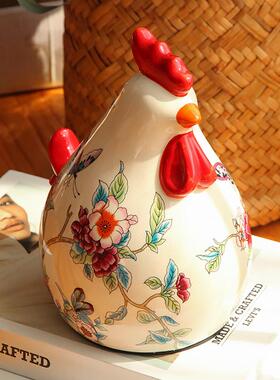 复古法式高级感小众公鸡陶瓷摆件美式客厅桌面家居装饰品客厅结婚