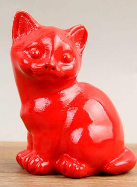 东阳木雕实木桃木小猫木质紫黑红金绿色招财猫工艺礼品摆饰中式可